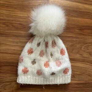 NWOT LC Lauren Conrad polka dot knit white hat with pom pom
